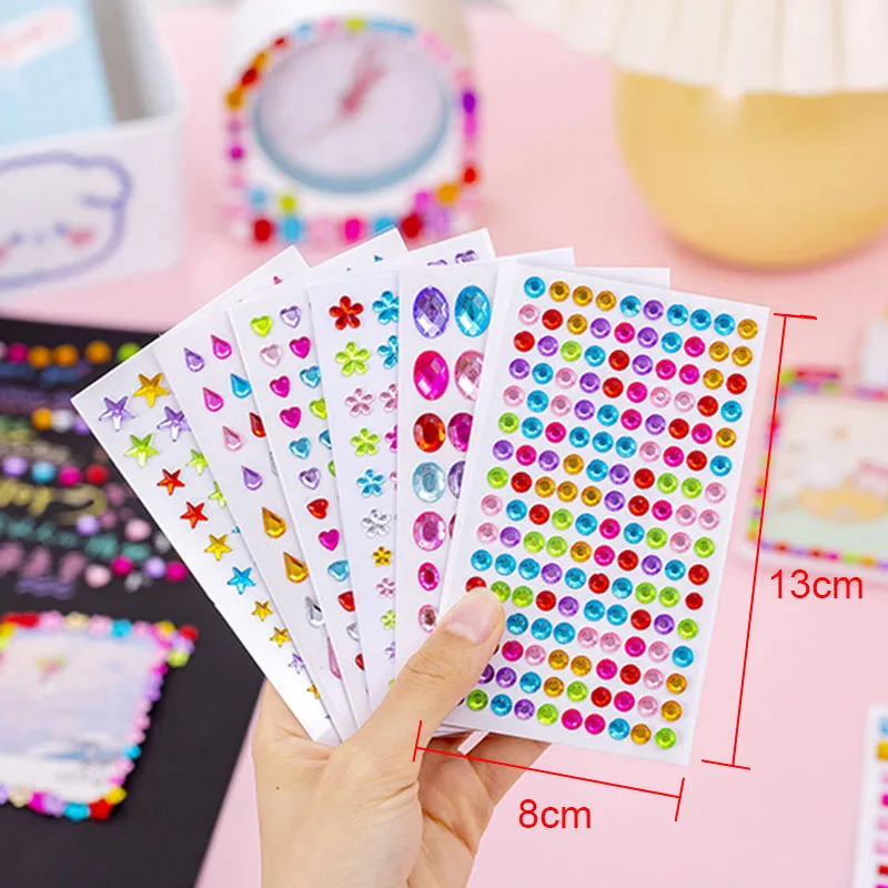 1-6 Blatt 3D-Edelstein-Acryl-Kristall-Aufkleber für Kinder, DIY-Dekoration, selbstklebend, Juwel, Basteln, glitzernde Strass-Aufkleber, Mädchen-Geschenke – Detail 3