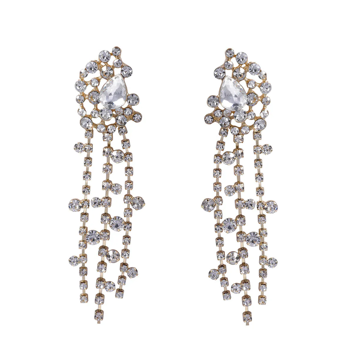 ZAA Fashion Shiny Rhinestone Tassels Waterfall Shaped Earrings for Women Holiday Party Jewelry Gifts