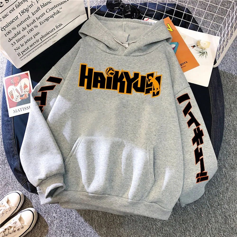 Sudadera con capucha de anime japonés Haikyuu para hombre, estampada de manga Sudadera con capucha, sudadera de lana de hip-hop, jersey de cuello redondo, top unisex lindo, nueva moda