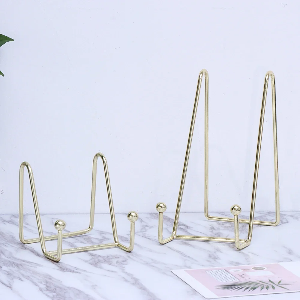 Geometric Wrought Iron Display Stand Gold Storage Metal Rack Multifunctional Picture Photo Folder Easel Desktop Organization