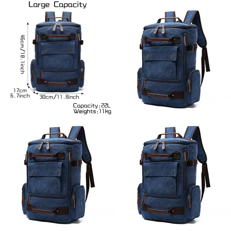 

Vintage Canvas Backpack Casual Travel Rucksack 16inch Laptop Daypacks Hiking Camping Backpack
