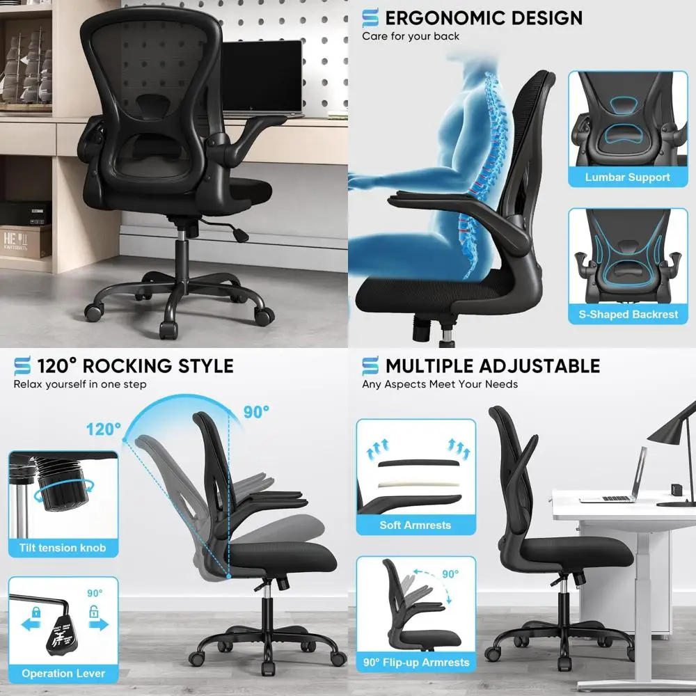 

Ergonomic Desk Chair with Padded Armrests and Lumbar Support, Breathable Mesh for Comfortable Home Office Use