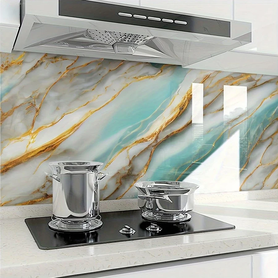 3D Self-Adhesive Turquoise Gold Marble Contact Paper Waterproof Peel and Stick Tabletop Sticker for Dining Room Kitchen Cabinet
