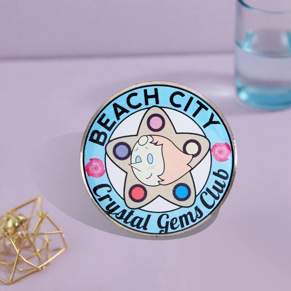 Steven Universe Crystal Gem Club Brooch Seaside City Round Badge Cute Anime Character Costume Backpack Accessory Friend Gift