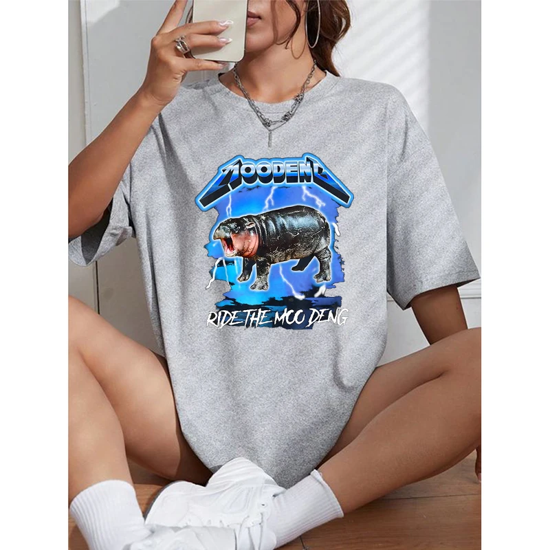 Moo Deng Hippo T Shirt Hip-hop Rock Retro Short Sleeves Men Women Clothing Fashion 90s Vintage Summer Clothing