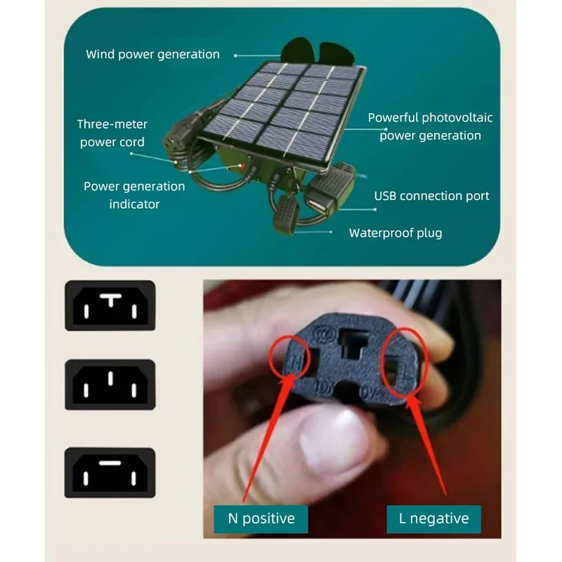 Imagem -03 - Painel Solar Portátil Eólica Geração Extender Generator 12v125v para Veículo Elétrico Bateria Telefone Faixa ao ar Livre