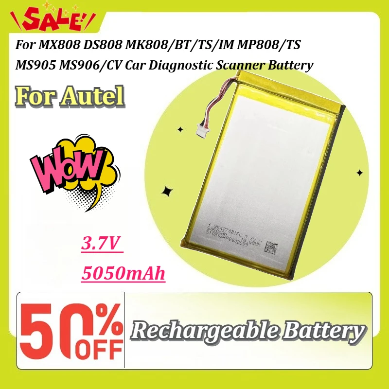3.7V 5050mAh Rechargeable Battery for Autel MX808 DS808 MK808/BT/TS/IM MP808/TS MS905 MS906/CV Car Diagnostic Scanner Battery