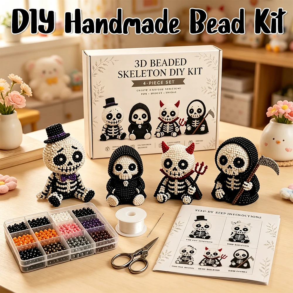 DIY Bead Craftsmanship Set 3D Material Pack Bead Embroidery Kit Beginner's Handmade Pirates Egyptian Pharaoh Skeleton Craft Gift