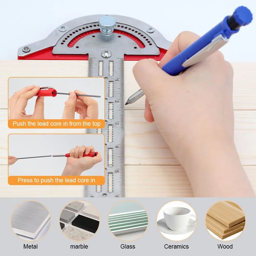 2.8mm Lead Woodworking Pencil Set Long Headed With Sheath Deep Hole Marking Pencil Built In Pencil Sharpener 2B Lead