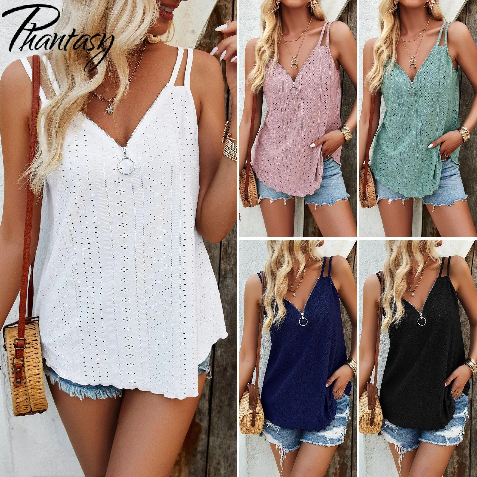 Phantasy Office Lady Casual Tops for Women V-Neck Fashion Elegance Backless Sleeveless Blouse Female Summer Solid Loose Tops