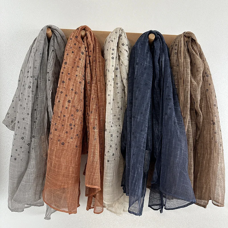 

Оригинальный шарф цвета конопли, осенняя новинка: легкий шарф из бамбукового хлопка с мелким цветочным узором, теплая весенне-осенняя накидка, защита от солнца