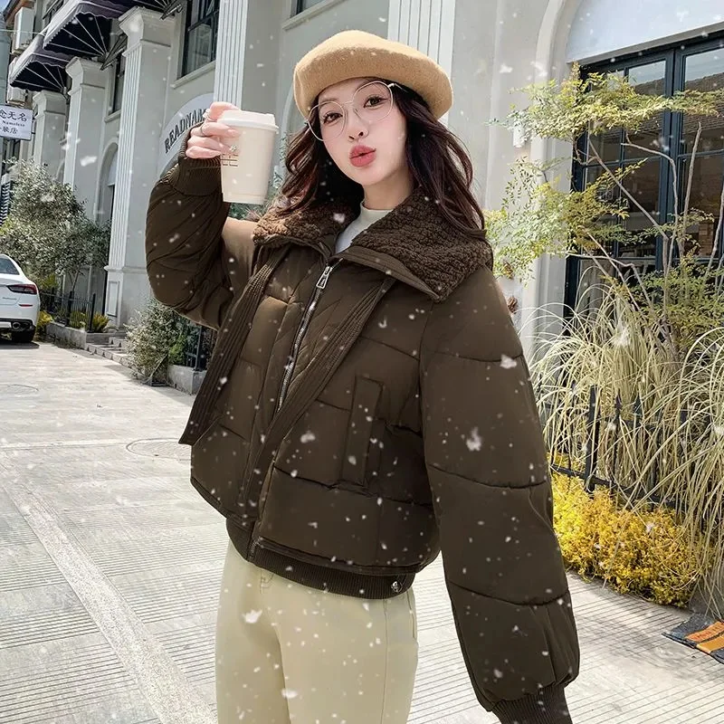 NewAutunno Inverno Donna Piumino in cotone Cappotto morbido e caldo Piumino bianco Capispalla corto Colletto couverture alla moda Cappotto casual da donna