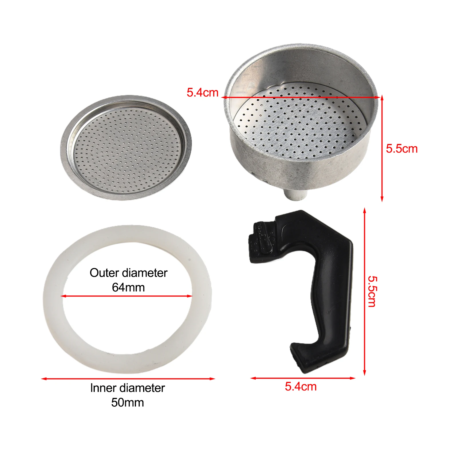 Replacement Parts for Espresso Moka Pots Including Handle Funnel Filter and Gasket Seal for Consistent Brewing