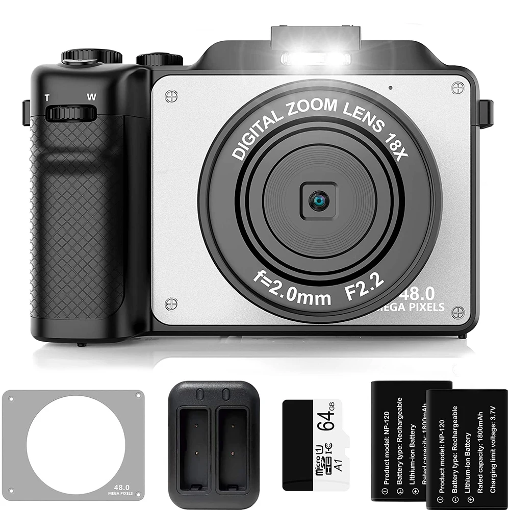 

48MP Digital Camera For Photography Vlogging Camera 4K Video Camera With Front Rear Dual Selfie Cameras 18X Zoom YouTube Cameras