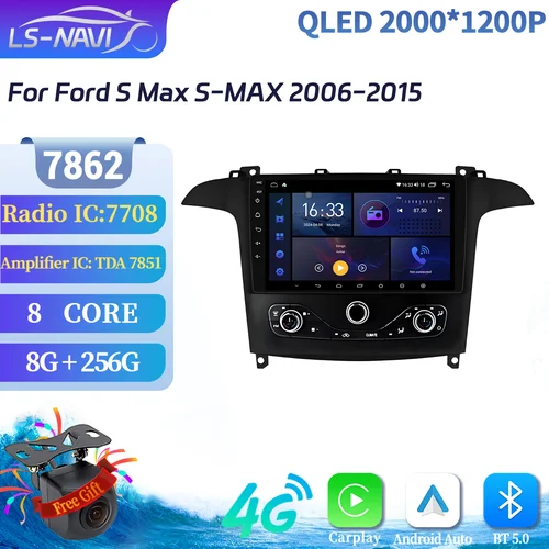 アンドロイド 14 カーラジオマルチメディアナビゲーションフォード S マックス S-MAX 2006-2015 ステレオワイヤレス BT Carplay 7862 8 + 256 2 K QLED スクリーン