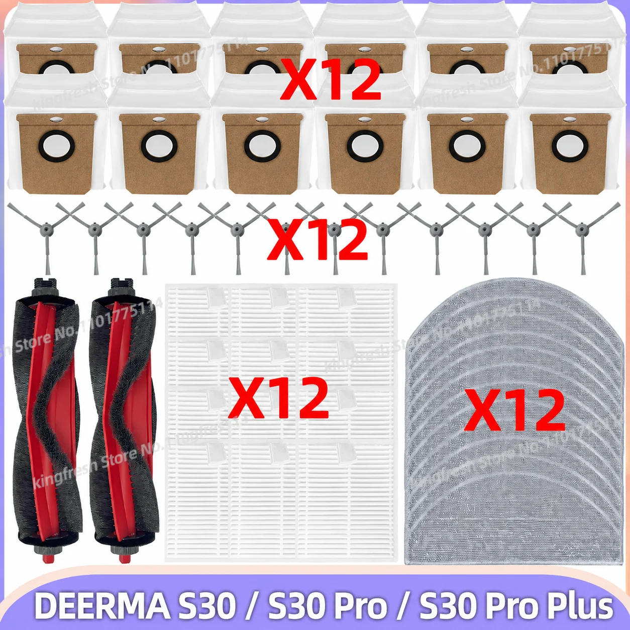 Compatible For DEERMA S30 / S30 Pro / S30 Pro Plus DEM-S30 Vacuum Parts Main Roller Side Brush Dust Bag Mop Cloth HEPA Filter