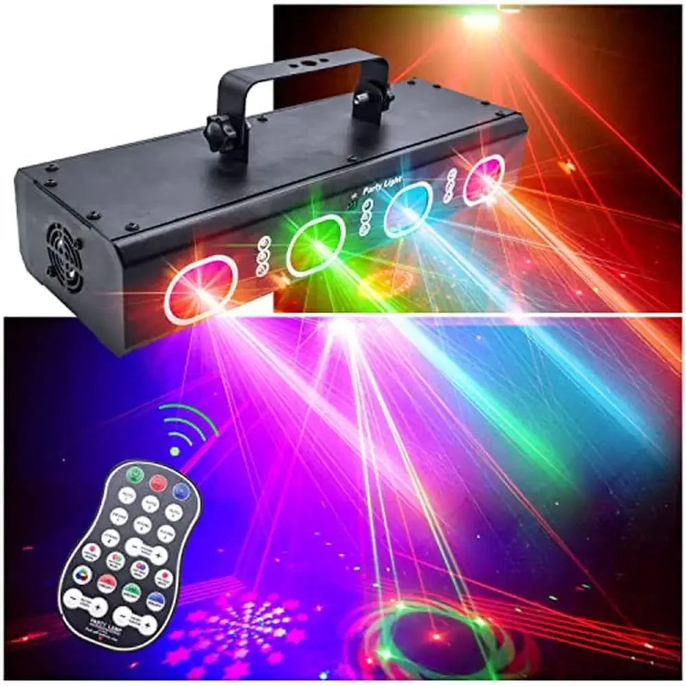

Disco Party Lights DJ Laser Projector Sound Sensing Home Show Christmas Halloween Square Footage 3D Effect RGB Red Green 120