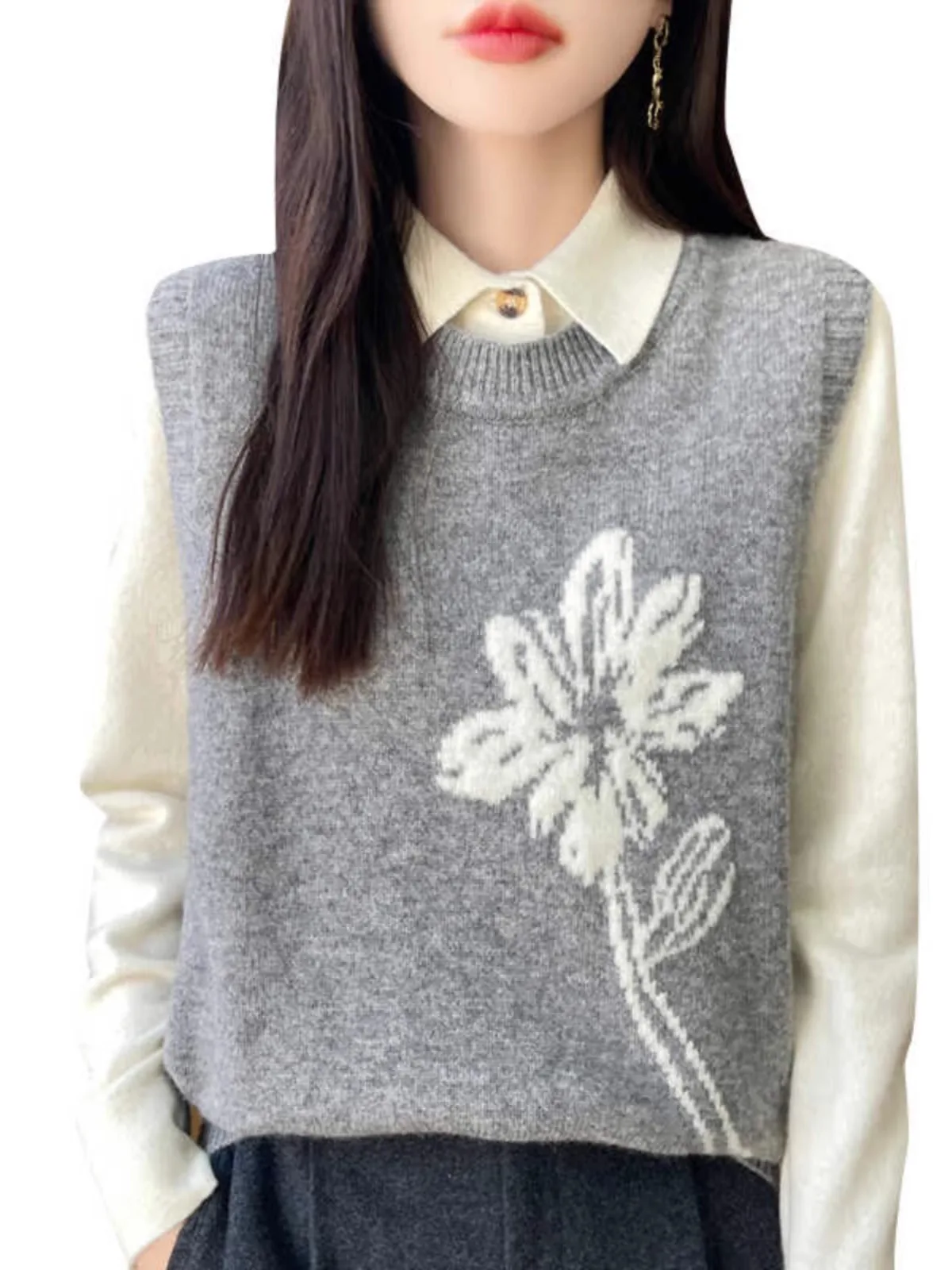 Jersey nuevo chaleco Casual cuello redondo cálido sólido bordado tejido sin mangas jerseys Otoño Invierno moda coreana suéter chaleco