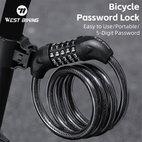 WEST BIKING Bicycle Lock Anti-theft ABS Bike Password Rope Lock Portable Bike Security Cycling Steel Cable MTB Road Bike Lock