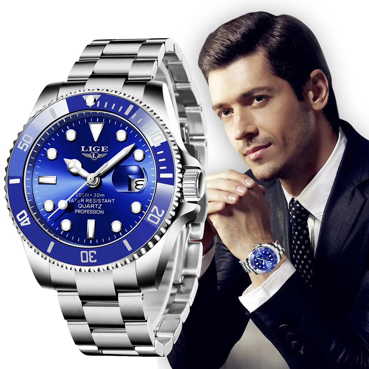 

LIGE Sports Mens Watch Luminous Calendar Man Quartz Wristwatch Business Waterproof Stainless Steel Watches For Men Reloj Hombre