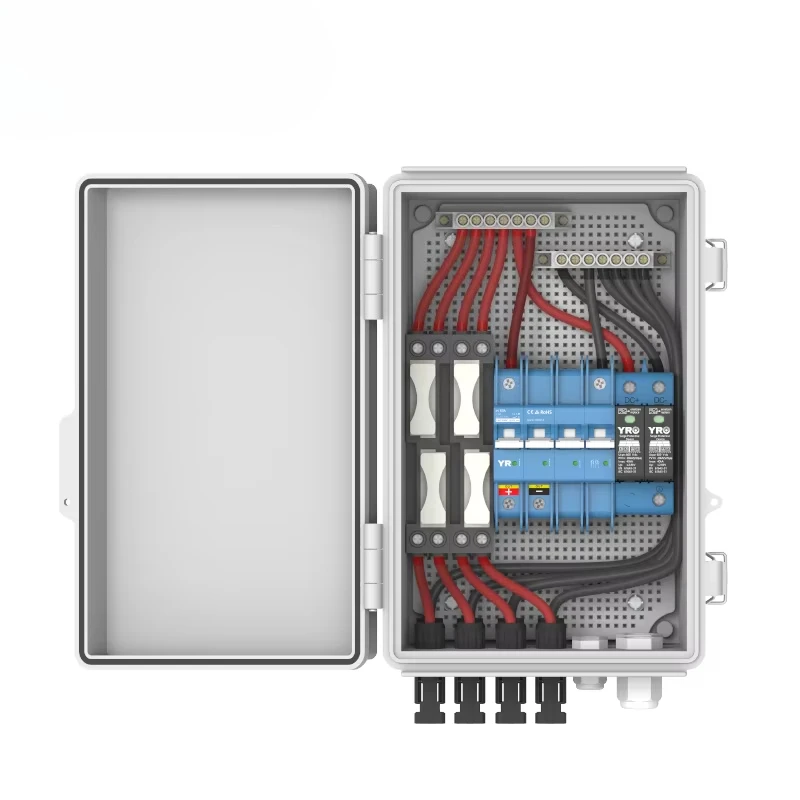YRO PV Combiner Box 4 String 1000V 4in 1out IP65 Junction Box with DC Circuit Breaker Surge Protection Fuse