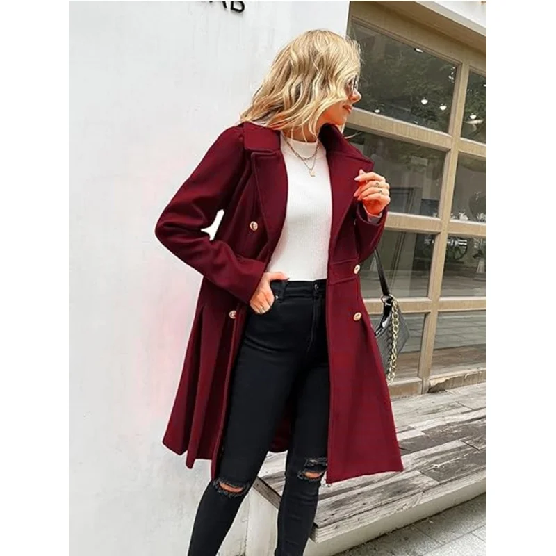 Winter Woolen Women's Trench Coat Skirt Double Breasted Flip Lapel Lined Women's Jacket Warm Street Outerwears Women's Clothing