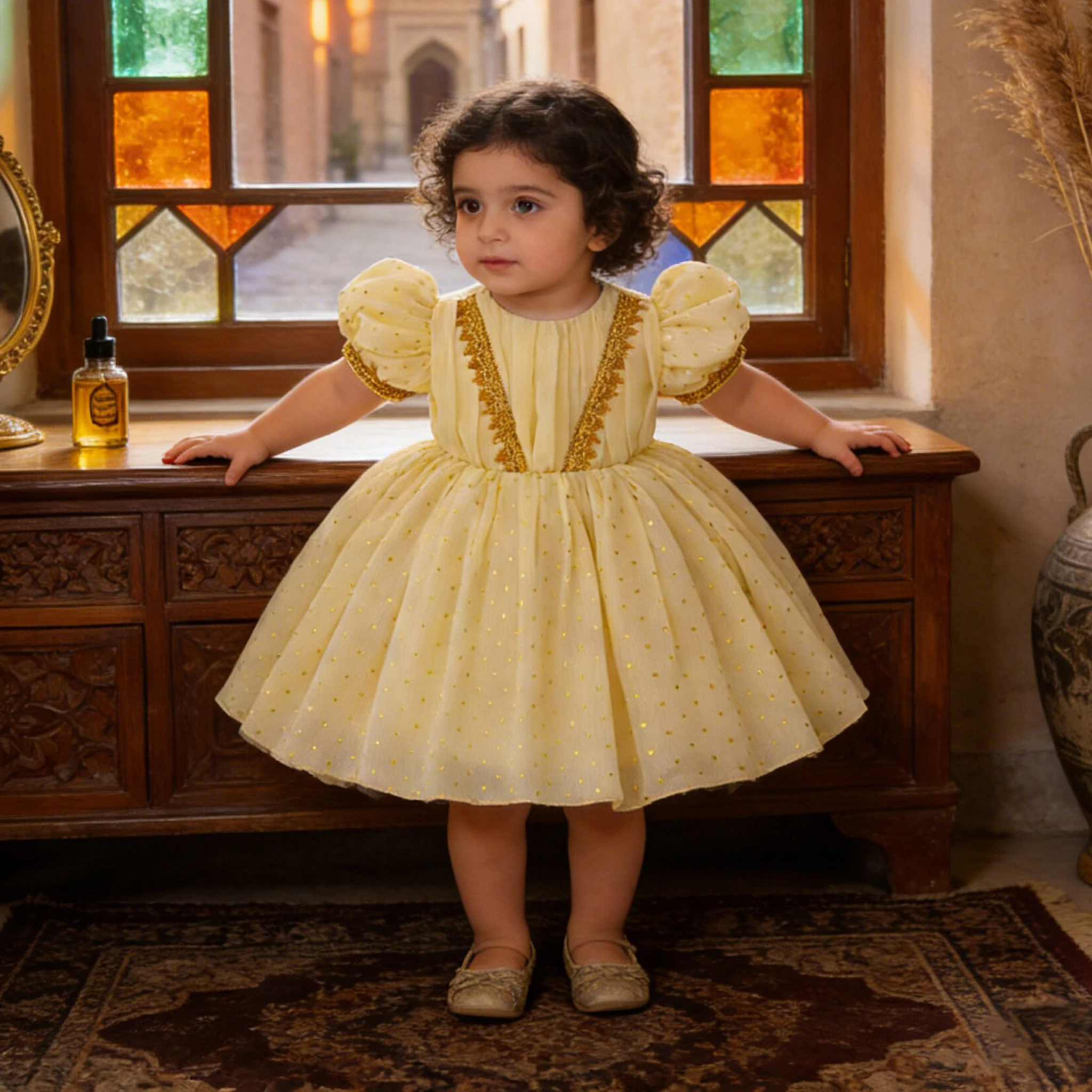 Ramadan Muslim Prayer Arab Robe Party Baby Girl Dress Short Sleeve Dubai Eid Enfant Princess Prom Dresses Girls Wedding Costumes