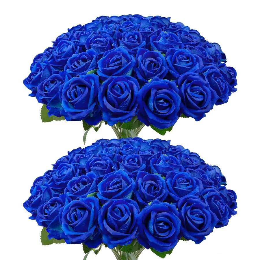 

Искусственные цветы оптом, 50 шт., синие розы из искусственного бархатного шелка с длинными стеблями, реалистичный букет для свадебных композиций, искусственные цветочные композиции
