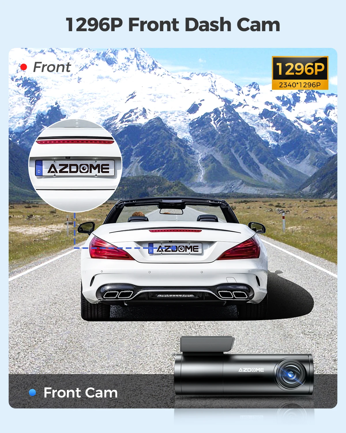 AZDOME M300 Dash Cam 1296P WDR Car DVR 150° FOV WiFi App Control Dash Camera Recorder English Voice Control 24H Parking Mode