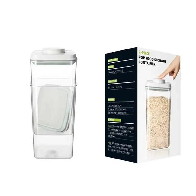 2 Piece Borosilicate Glass Jar Set with One Touch Lid Airtight Food Storage Container for Kitchen Grain Microwave Safe Sealed