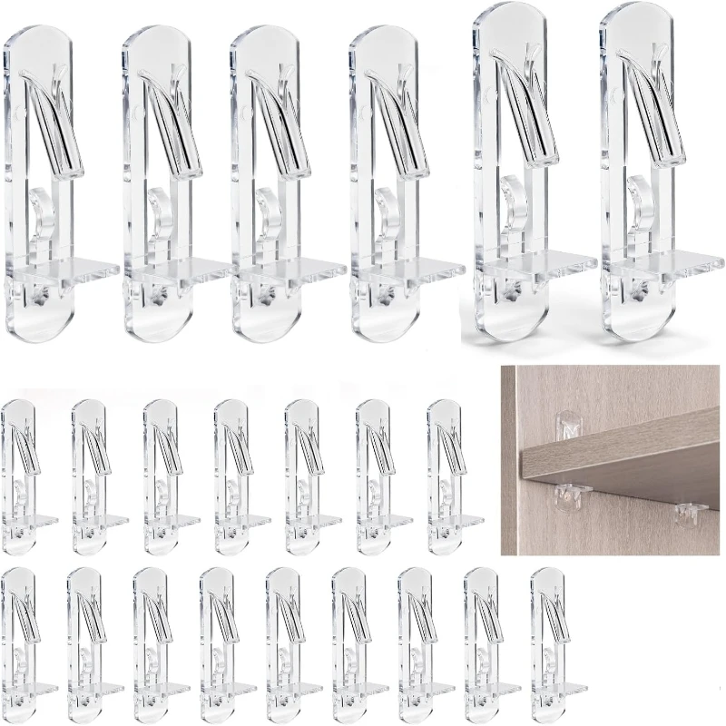 20Pcs Locking Shelf Pegs, 5*20mm Plastic Clear Shelf Support Studs, L-Shaped Cabinet Wardrobe Furniture Bracket Shelf Holder Pin