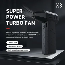 X3 Violent Air Blower Mini Turbo Jet Fan Handheld Brushless Motor 130,000 RPM Wind Speed 52m/s industrial Duct Fan