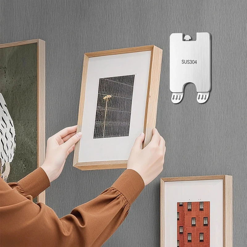 1/4/8pcs Stainless Steel Photo Frame Hook Strong Adhesive No Drilling Hooks Waterproof Seamless Removable Kitchen Bathroom Hook