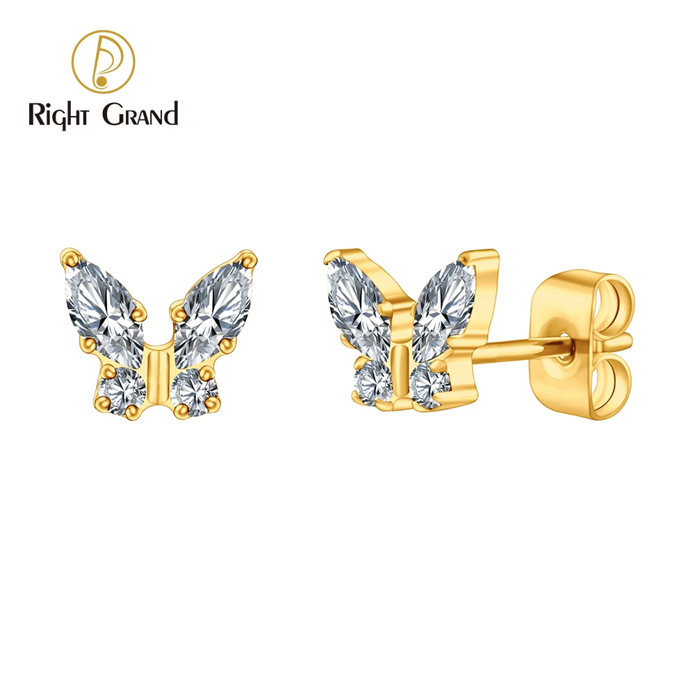 1 Pair Right Grand Brincos de pino borboleta marquise ASTM F136 titânio CZ 20G lindo inseto borboleta push back joia presente