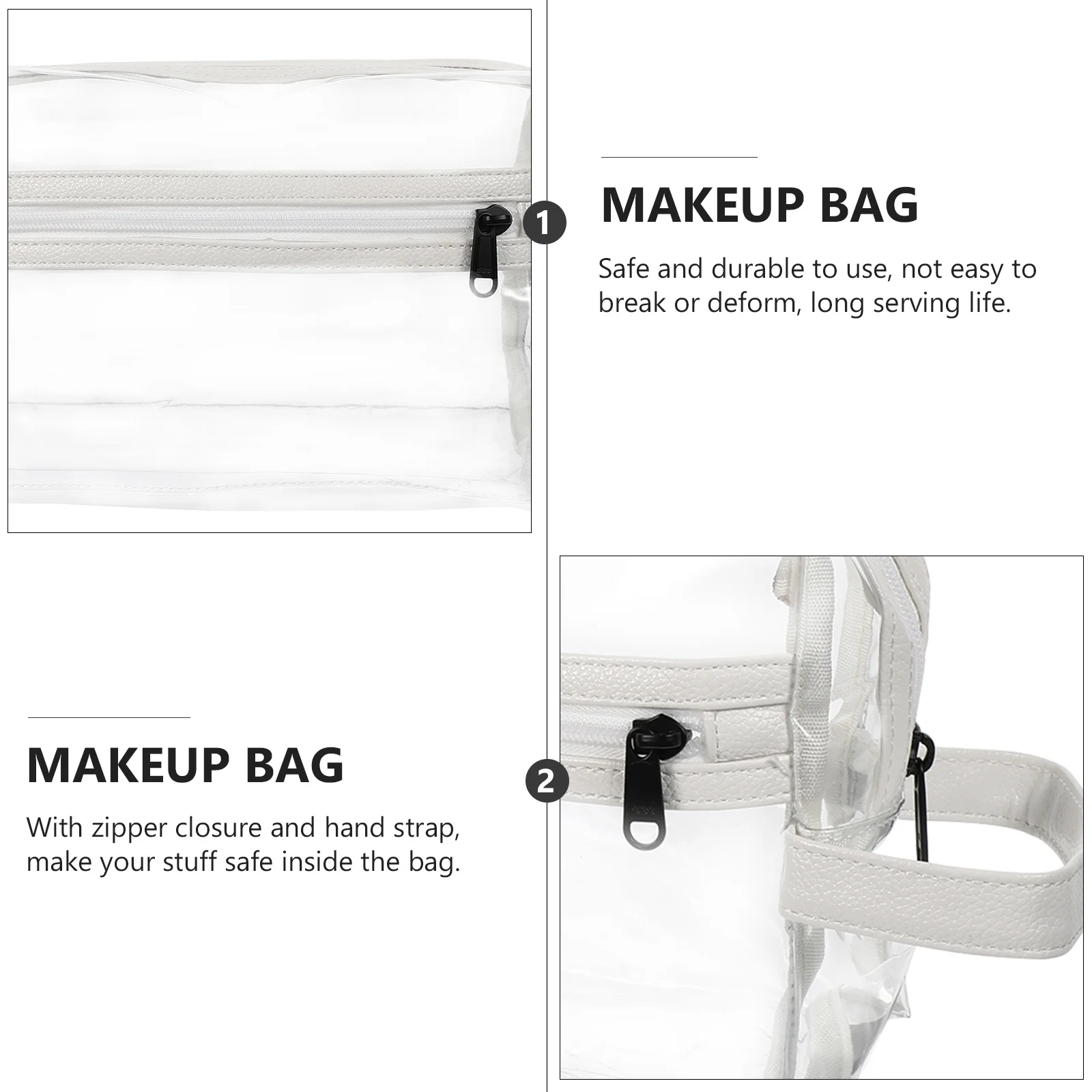 

Clear Makeup Bag Waterproof Transparent Organizer Travel Toiletry Pouch Zipper Closure Hand Strap For Women