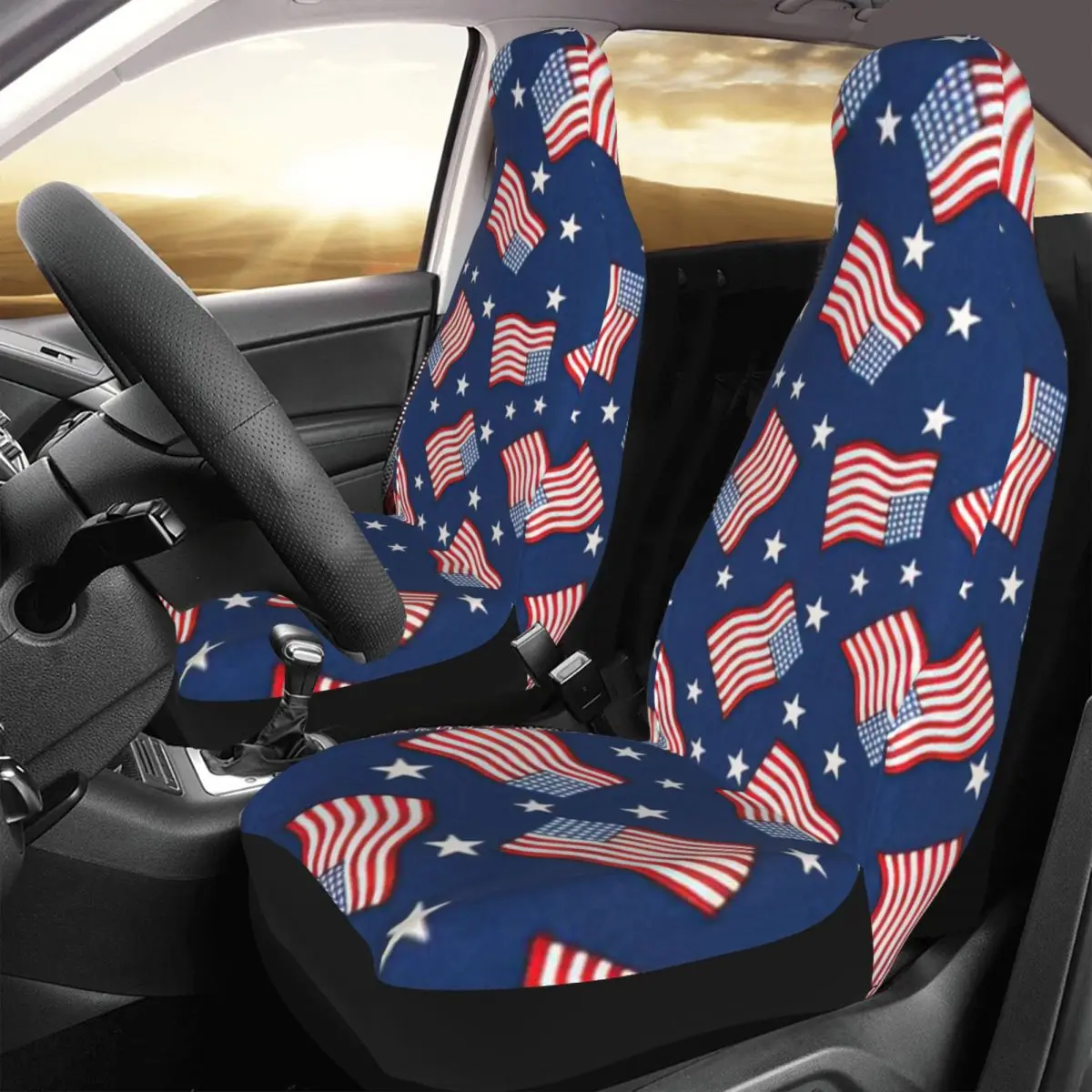 

America Flags Patriotic Car Seat Cover Custom Printing Universal Front Protector Accessories Cushion Set