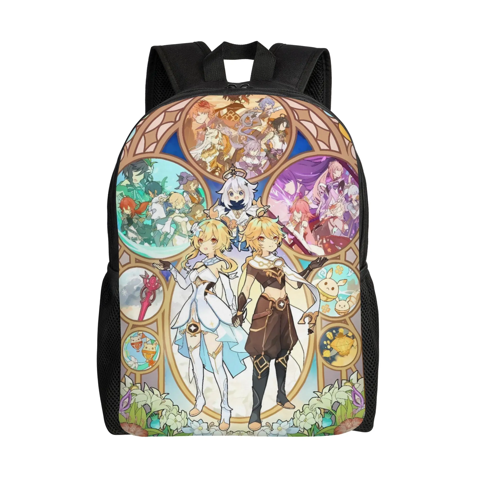 

Рюкзак Genshin Impact с мультяшным дизайном, мужской, из полиэстера, для путешествий, дышащий, забавный, школьный ранец
