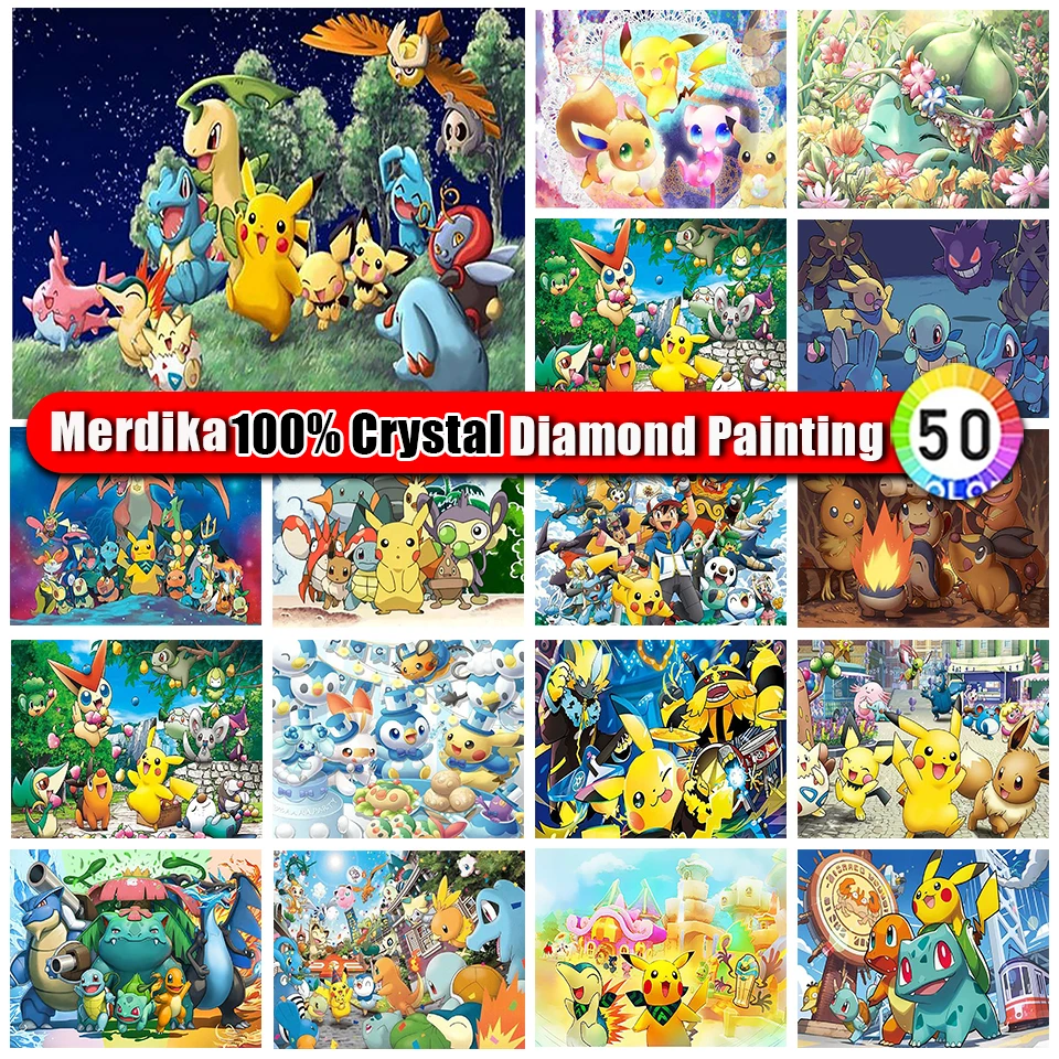 100% Crystal Diamond Painting Kits Pokemon Japanese Anime Full Drill Pikachu Diamond Embroidery Cartoon Art Mosaic Picture Gift