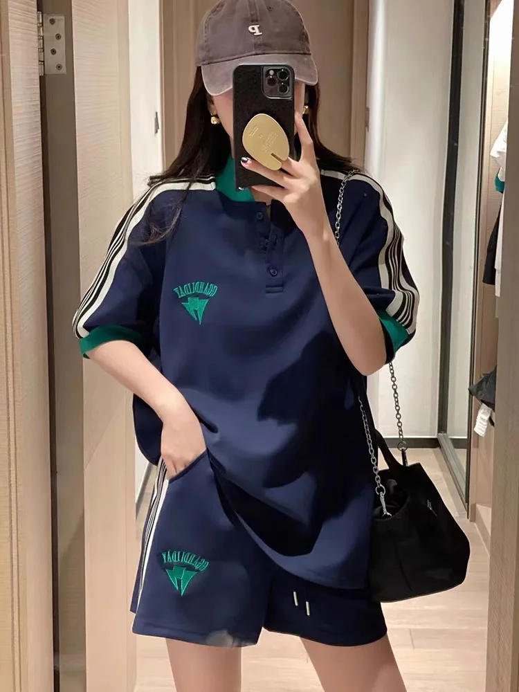 Fashion Casual Two Piece Shorts Sets For Women 2023 Summer Street Tracksuit Short Sleeves Tee Top Shorts Oversized Matching Sets