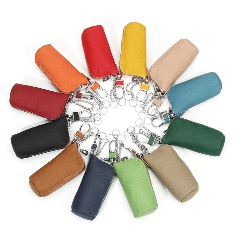 Portachiavi da donna in vera pelle per auto, portafoglio, chiavi appese in vita, chiusura con cerniera, custodia per organizer per chiavi di casa