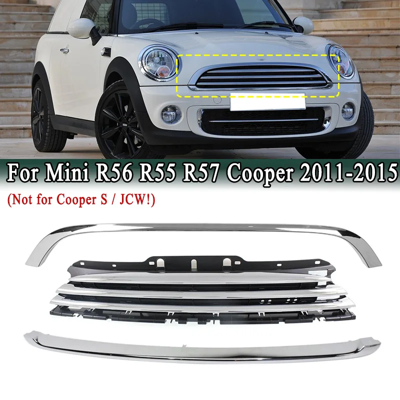 

For Mini R55 R56 R57 Cooper 2011-2015 Chrome Front Bumper Center Radiator Grille Trim 51117317264 51132751040 51112751624