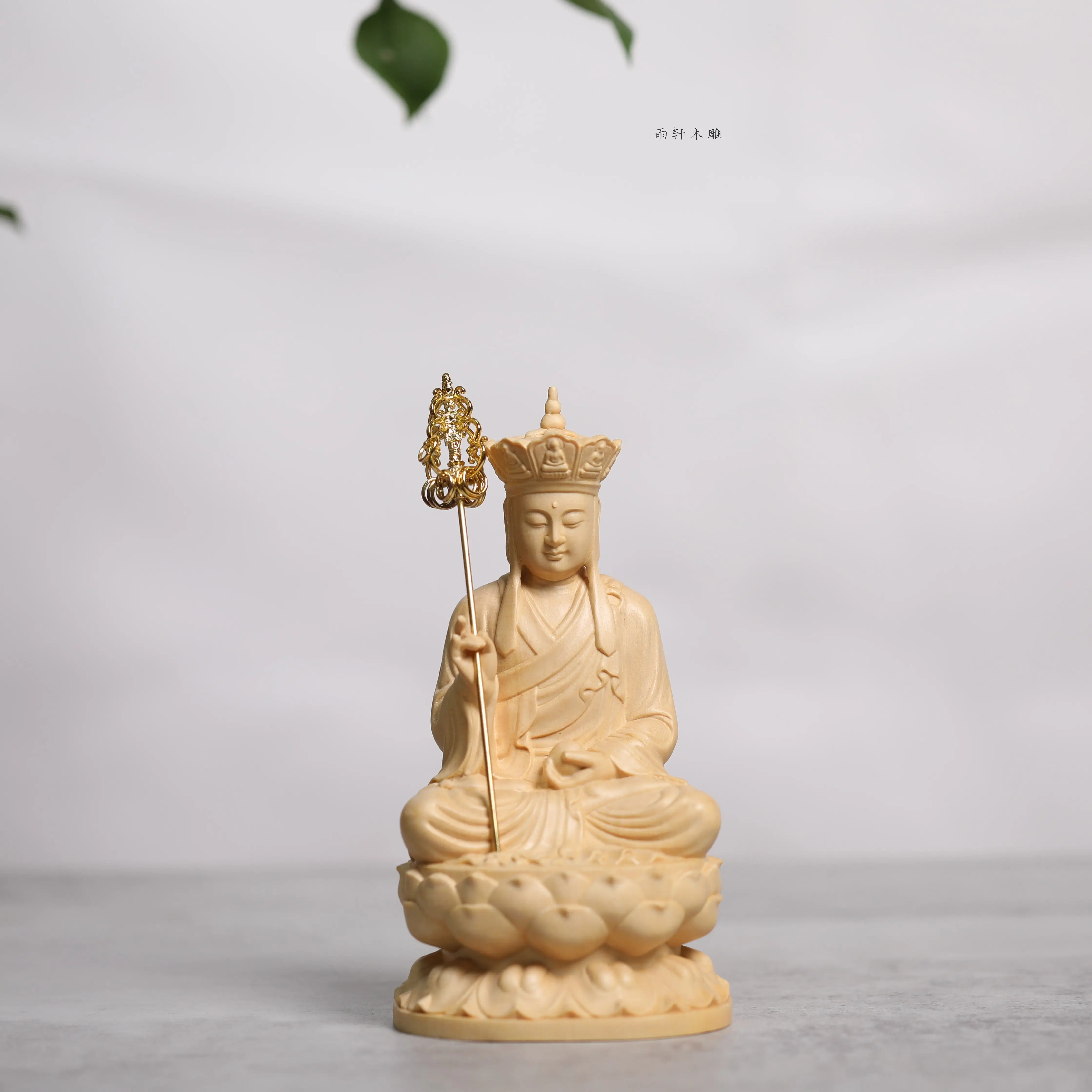 Cypress Ksitigarbha Small Figurine Carved Wooden Bodhisattva Religious Sculpture for Bookshelf Decor and Meaningful Gift Giving