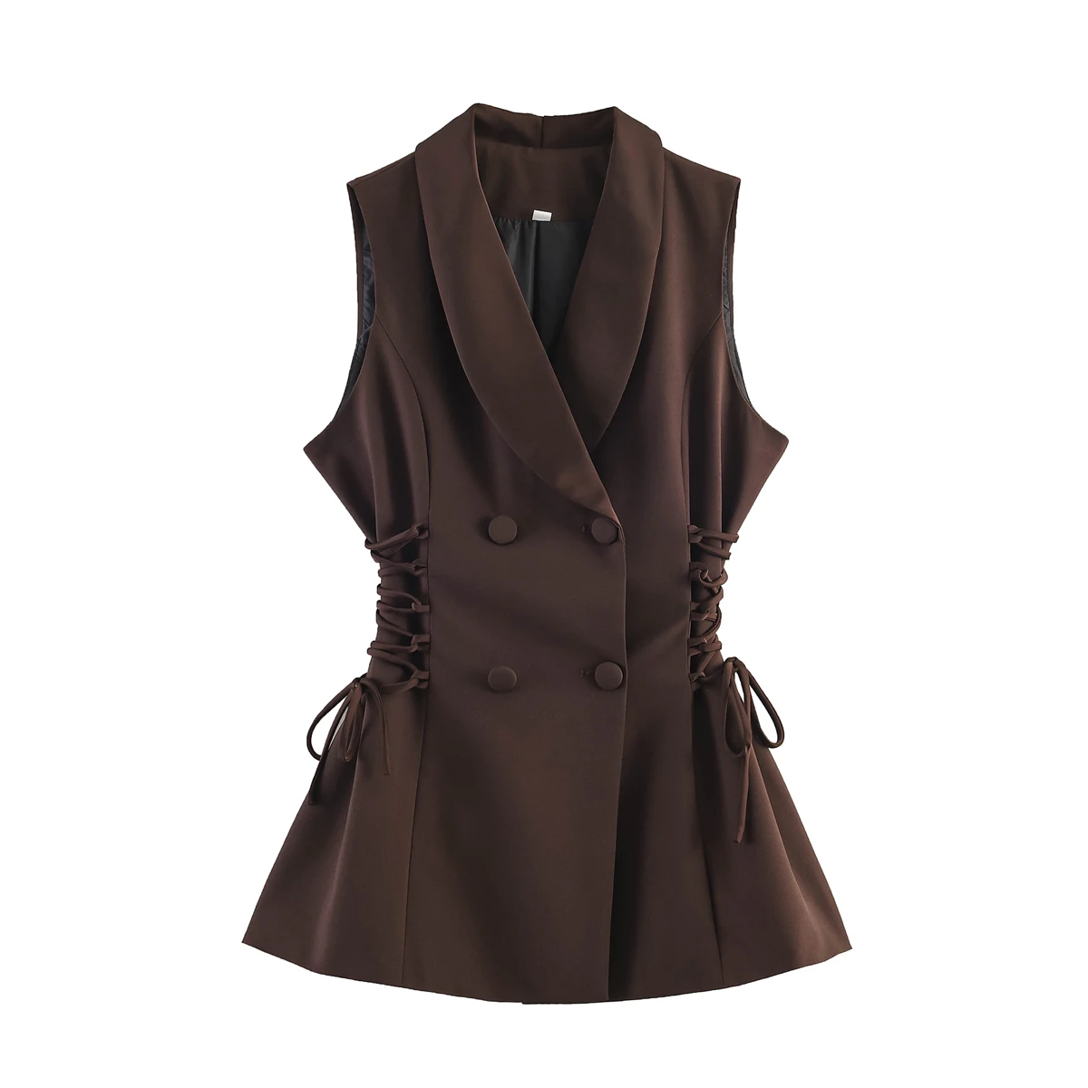 KONDALA Chic 2026 Summer Solid Modern Vest Streetwear Suit Collar Drawstring Vintage Straight Vests Long Female Fashion Outwear