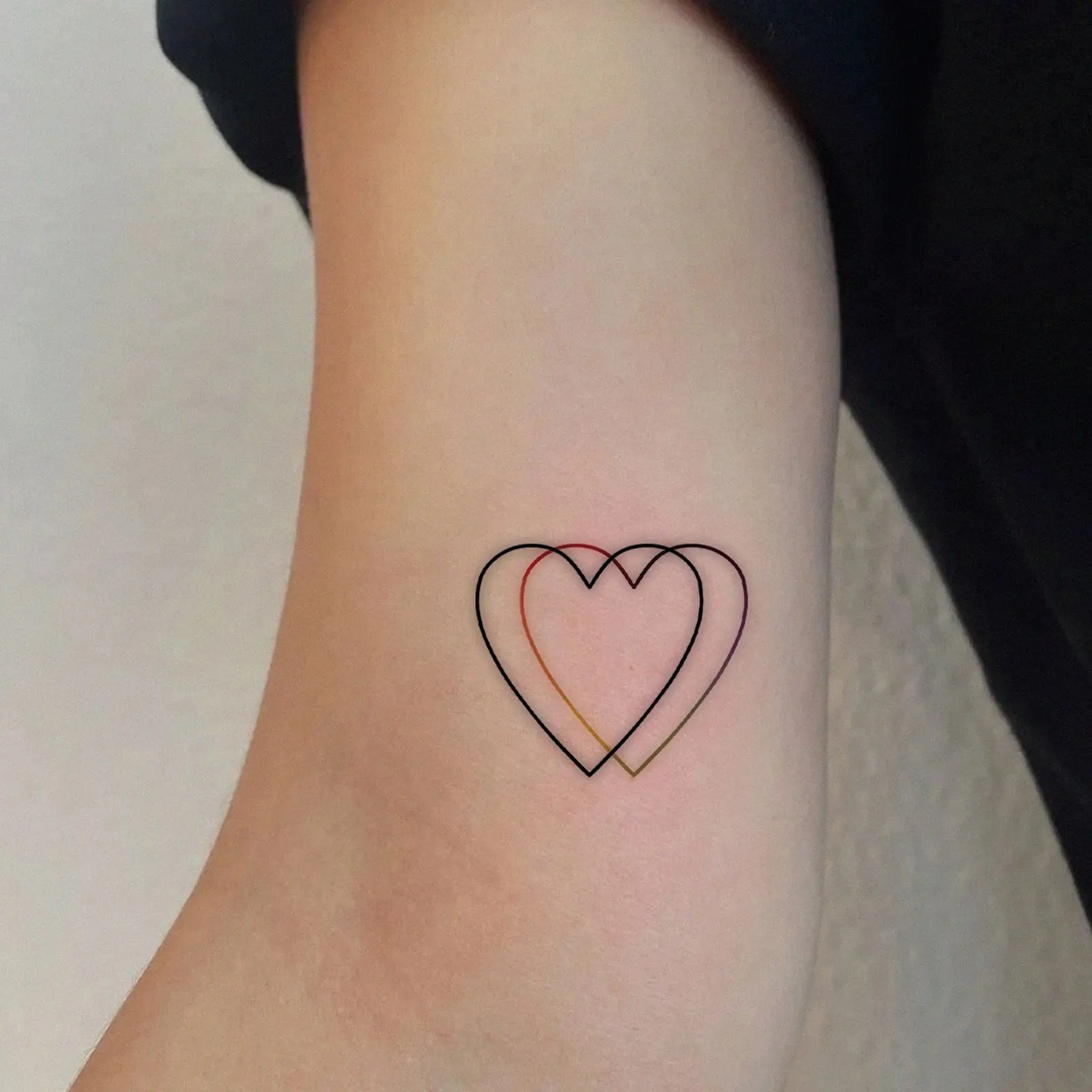 Rainbow Line Heart Tattoo Sticker Gradient Craft Waterproof Long Lasting Fine Line Temporary Tattoo for Women Arm
