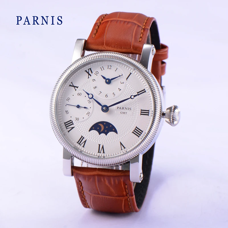 Vintage Day Night Moon Parnis 43mm Handwind Men Watches Small Second Leather Strap Mechanical Hand Wind Wristwatch Man SEA-GULL