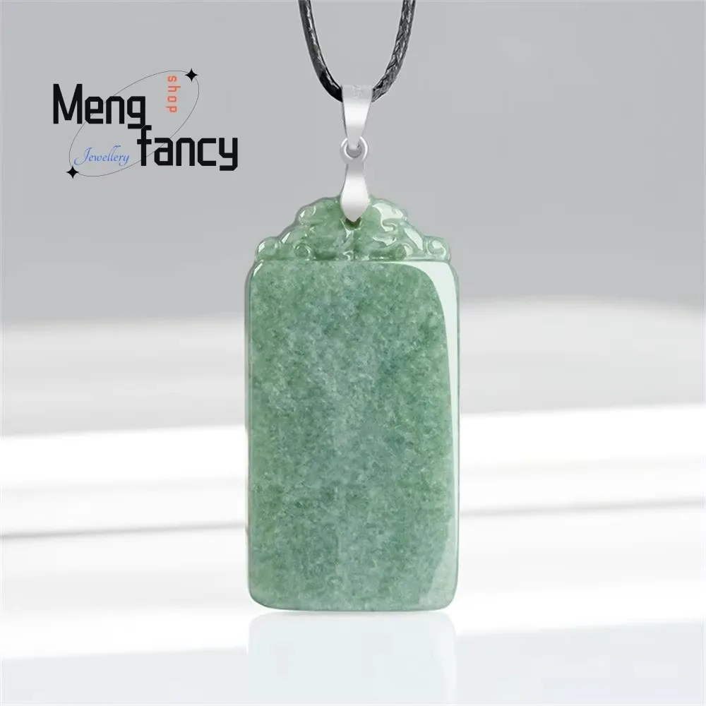 

Natural A-goods Jadeite Bean Green Ping An Wu Shi Plaque S925 Silver Buckle Head Jade Pendant Best Selling Fashion Charm Jewelry