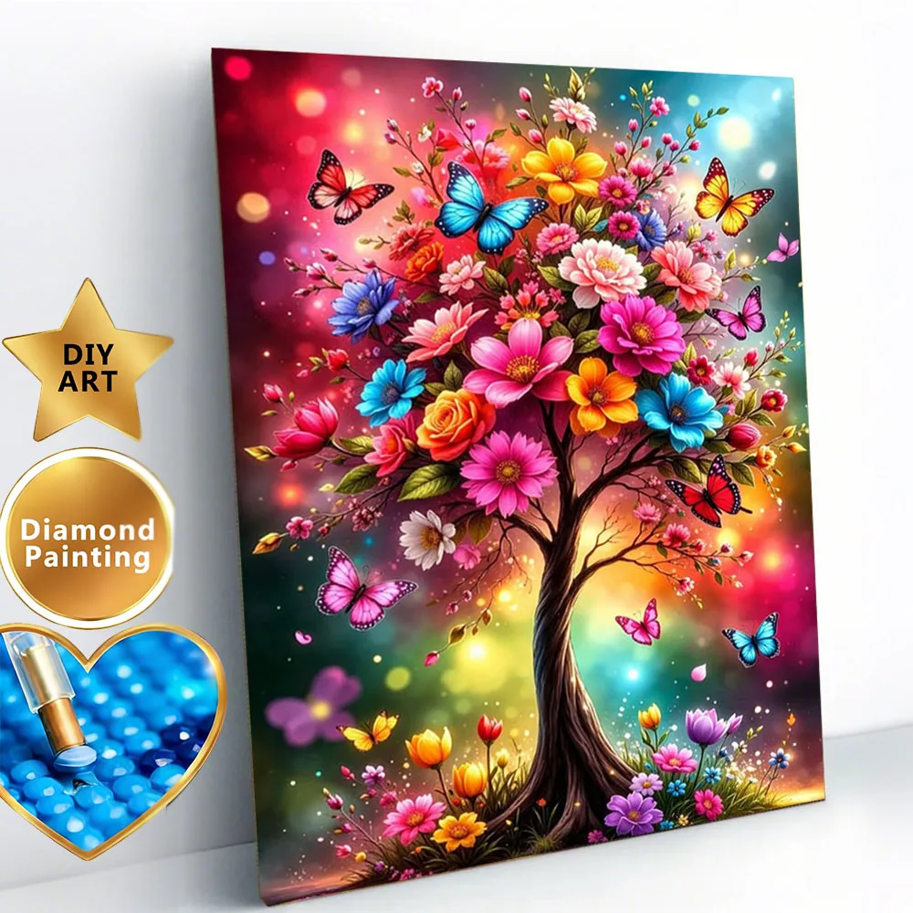 AZQSD Full Kits Diamond Painting Tree Butterfly Landscape Home Decor Diamond Mosaic 5d Flower Square Round Drill Art Gift