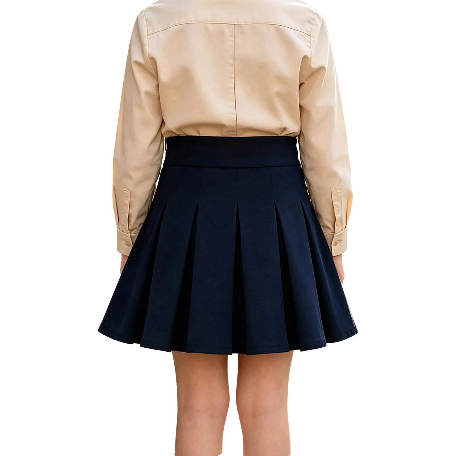 Kids Girls Pleated Skirt School Uniform Square Belt Buckle Side Zipper Skirt with Built-in Shorts for School Outings Vacation