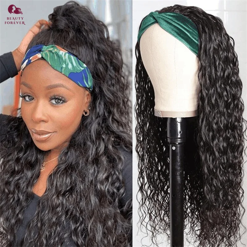 Beauty Forever Water Wave Headband Human Hair Wigs Easy Install Headband Wig Human Hair Ready to Wear Density 180%