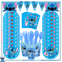 New Stitch Birthday Party Decoration Lilo&Stitch Sky Blue Tableware Paper Napkin Cup Plate Gift Bag Balloon Baby Shower Supplies